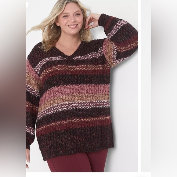 Lane Bryant Long Sleeve VNeck Striped Pullover sweater multicolored - Picture 1 of 8